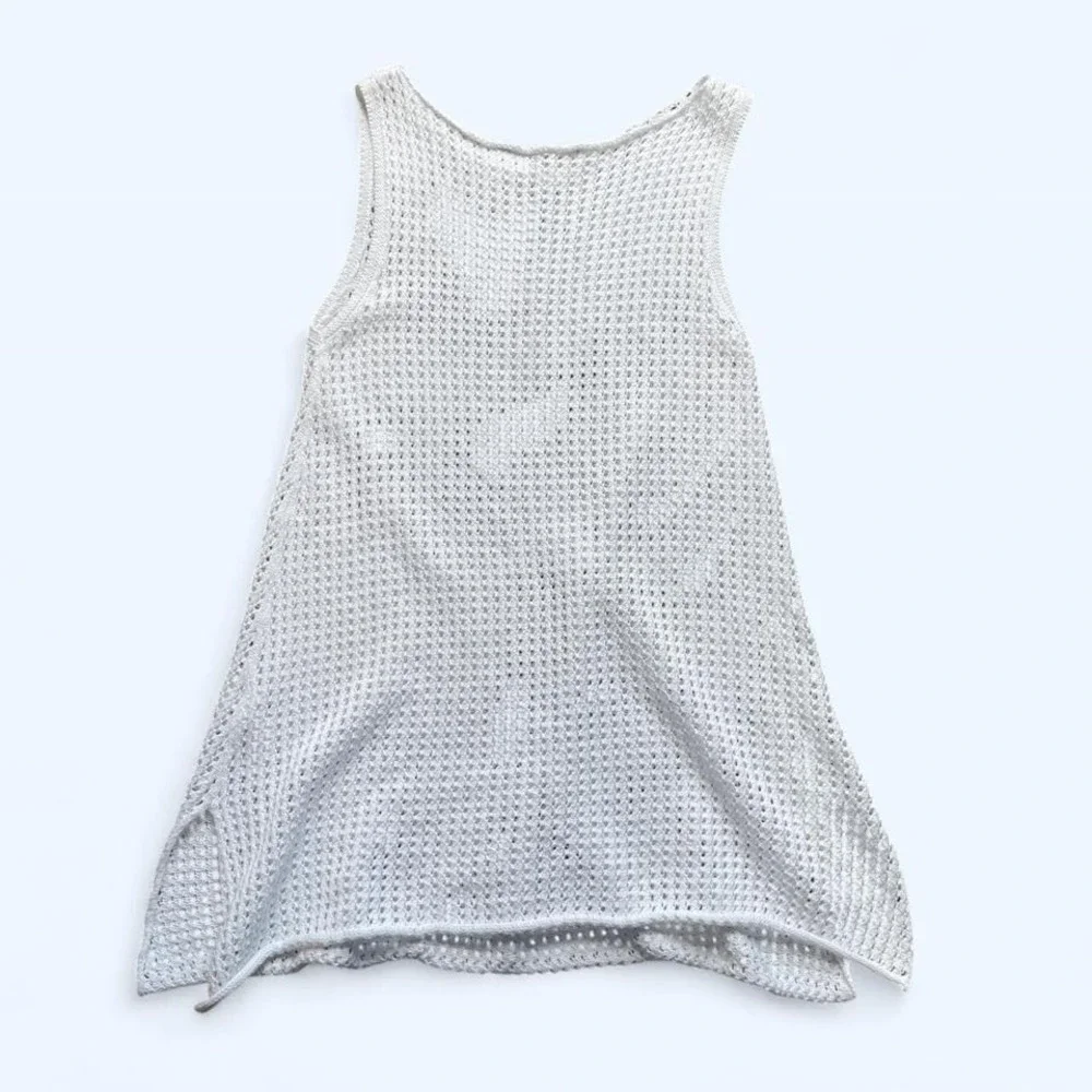White cotton crochet long‎ tank top relaxed fit tunic size M